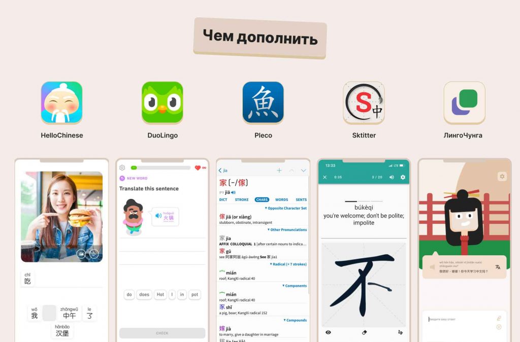 Приложения для дополнения приложения Chinease